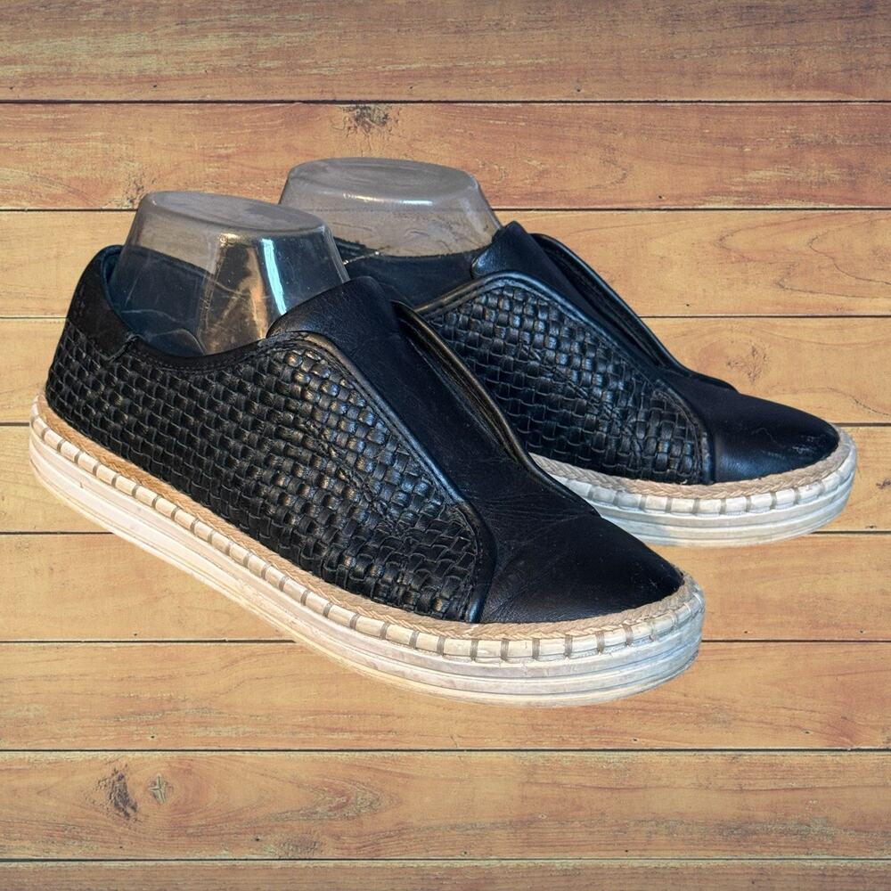 J Slides Kayla Woven Black Slip On Platform Sneakers Woman Sz 7.5M Leather